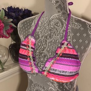 Striped Ruffle String Swim Top